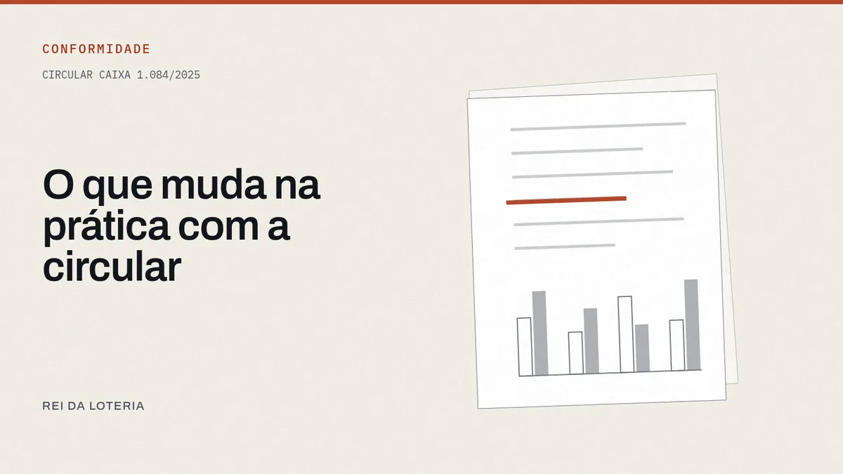 Dono de lotérica conferindo documento normativo no balcão da casa lotérica